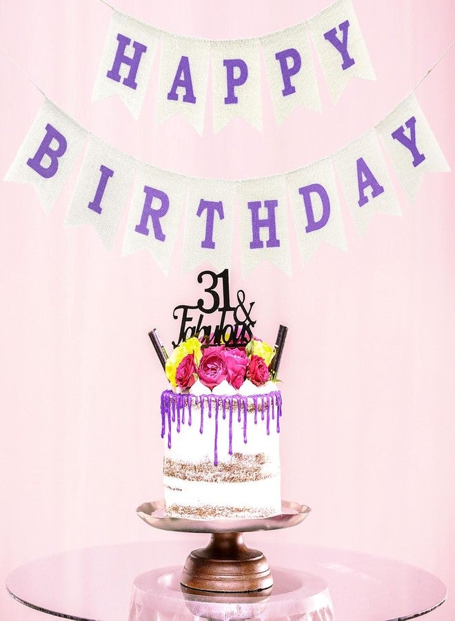 CROWNOS Purple Happy Birthday Banner Sign, Rustic Burlap Purple Happy Birthday Party Decorations for Girls Women - Image 3